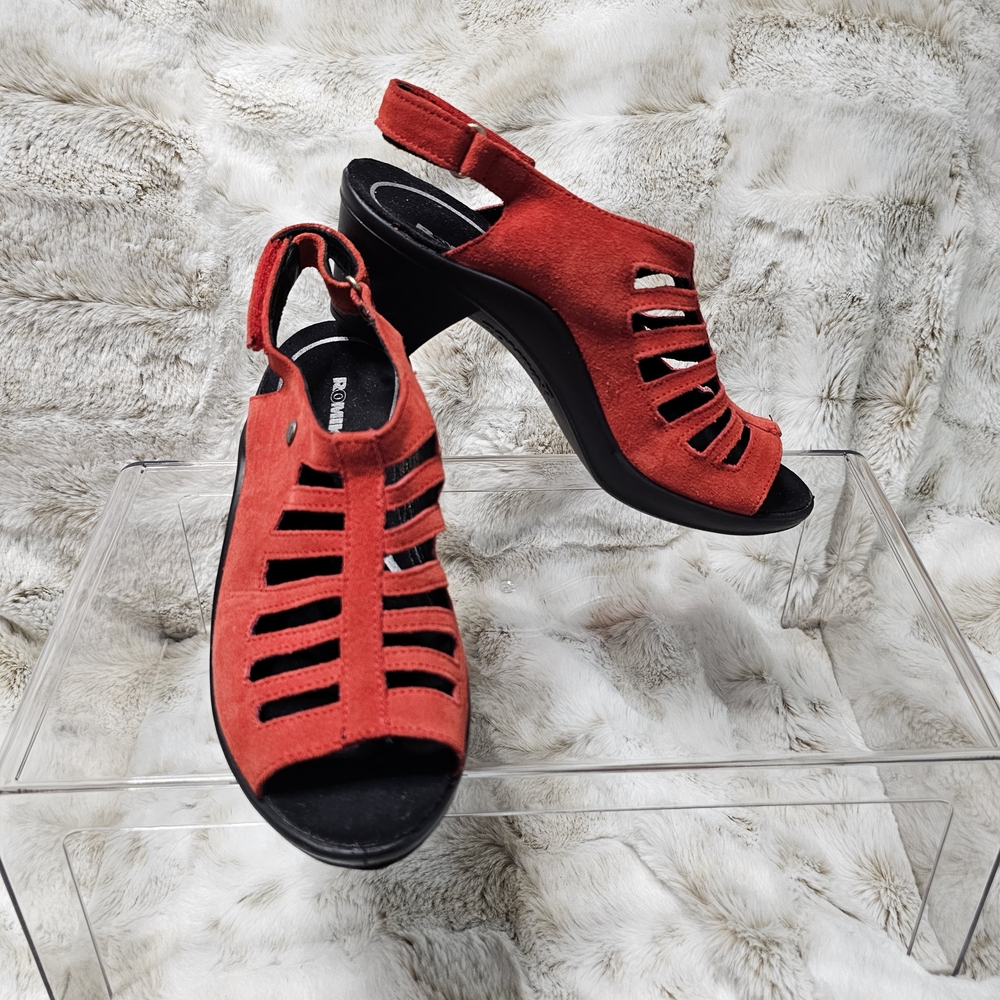 Romika Mokasetta 287 Women's Red Suede Open-Toe Slingback Platform‎ SZ 37/6